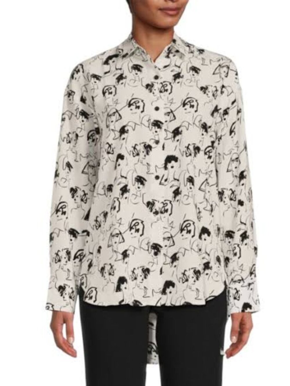 Karl Lagerfeld Black & White Face Print Button Front Shirt Small NEW NWT